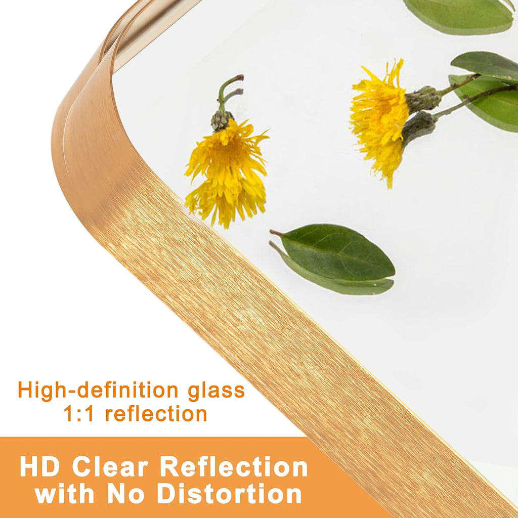 NeuType Full Length Mirror, 63'x20' Floor Mirror Full Body Dressing Mirror Round Corner, Hanging or Leaning Against Wall Large Rectangle Wall Mounted Deep Set Aluminum Alloy Frame for Bedroom, Gold