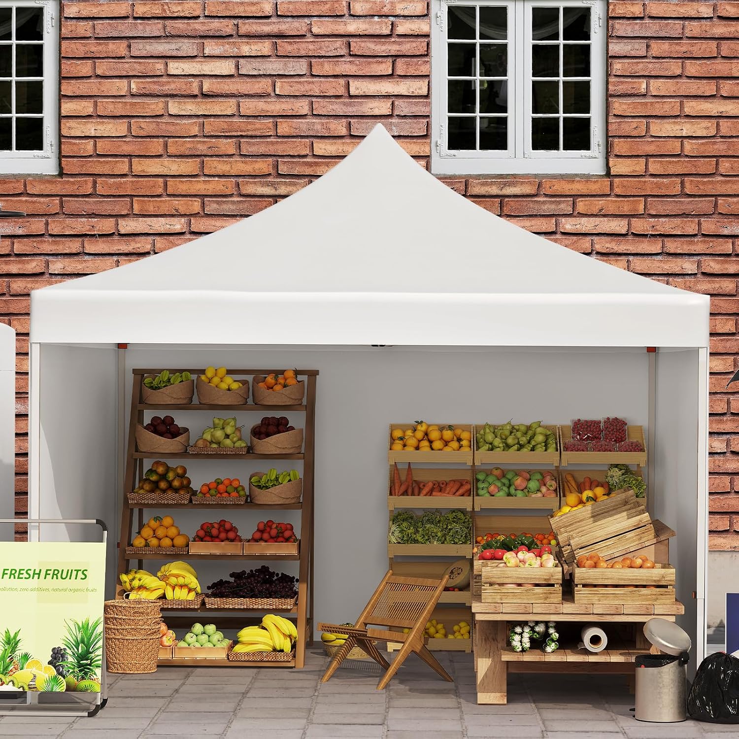 Pop-up Waterproof Windproof and UV-Proof Gazebo Instant Portable Canopy Tent 10'x10' with 3 Side Walls, 1 Wheeled Bag, 8 Ground pegs for stall/Outdoor/Party Events (10FTx10FT, White)