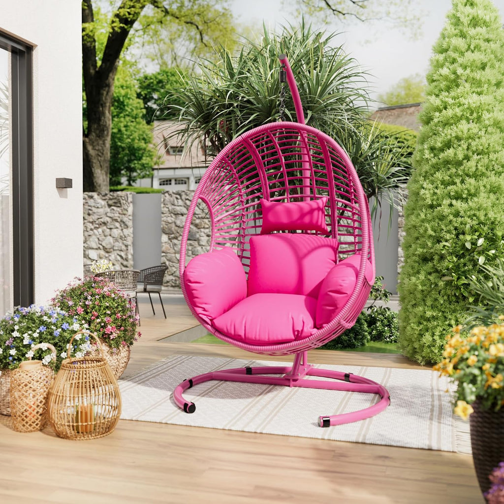 Oversized Hanging Egg Chair with Stand Outdoor Wicker Swing Chair Comfy Hammock Egg Shaped Chair 400lbs Capacity for Patio, Garden and Balcony