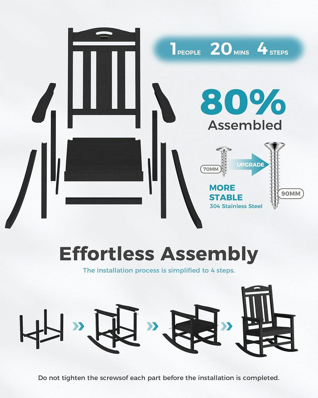 Ciokea Oversized Outdoor Rocking Chairs Set of 8, 380lbs Heavy-Duty Large Patio Rocker, High Back Cozy Porch Chairs, Weather Resistant Patio Rocking Chairs for Outside, Fire Pit, Deck, Black