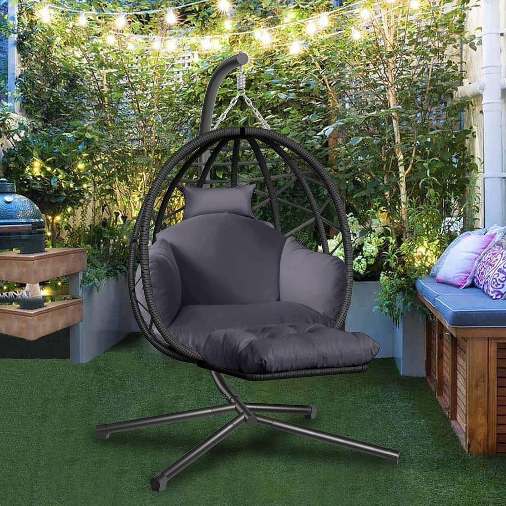 Hanging Egg Chair with Stand and Leg Rest Outdoor Indoor Swing Rattan Wicker with UV Resistant Cushions Gift for Kid Mom Girlfriend use for Bedroom Patio Balcony Nest Chair