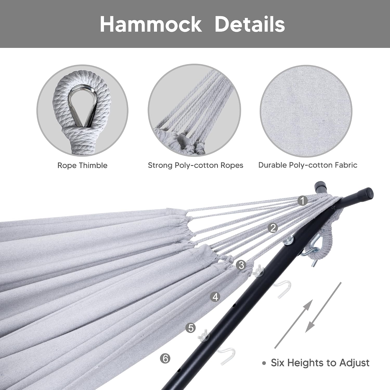 SUNCREAT 2-in-1 Convertible Extra Large Hammocks with Stand, Heavy Duty 2 Person Hammock for Outside with Stand, Patented, Light Gray