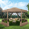 COBIZI Pop Up Gazebo Screen Tent Screen House for Camping, 15x15 Screen Room with Mosquito Netting, Hub Tent Instant Screened Canopy with Carrying Bag and Ground Stakes, Khaki