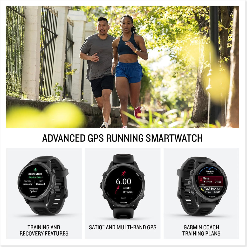 Garmin Forerunner 570 (42 mm, Slate Gray/Translucent Black) Running GPS Smartwatch - AMOLED Display, Training & Recovery - Gift Box Bundle with PlayBetter HD Screen Protectors, Wall Adapter & Case