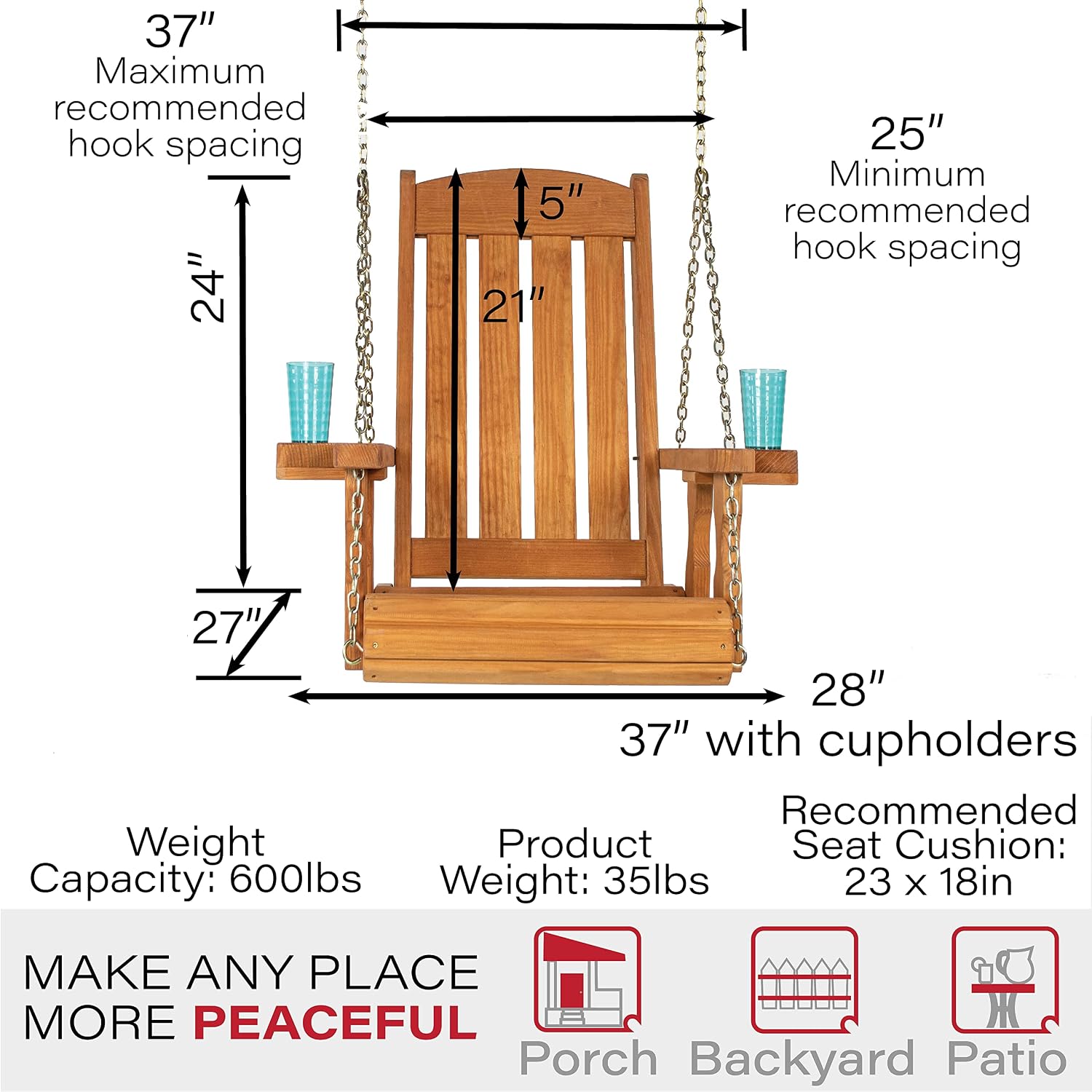 Amish Casual Heavy Duty Mission Pressure Treated Swing Chair with Cupholders (Cedar Stain)
