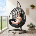 Oversized Hanging Egg Chair with Stand Outdoor Wicker Swing Chair Comfy Hammock Egg Shaped Chair 400lbs Capacity for Patio, Garden and Balcony