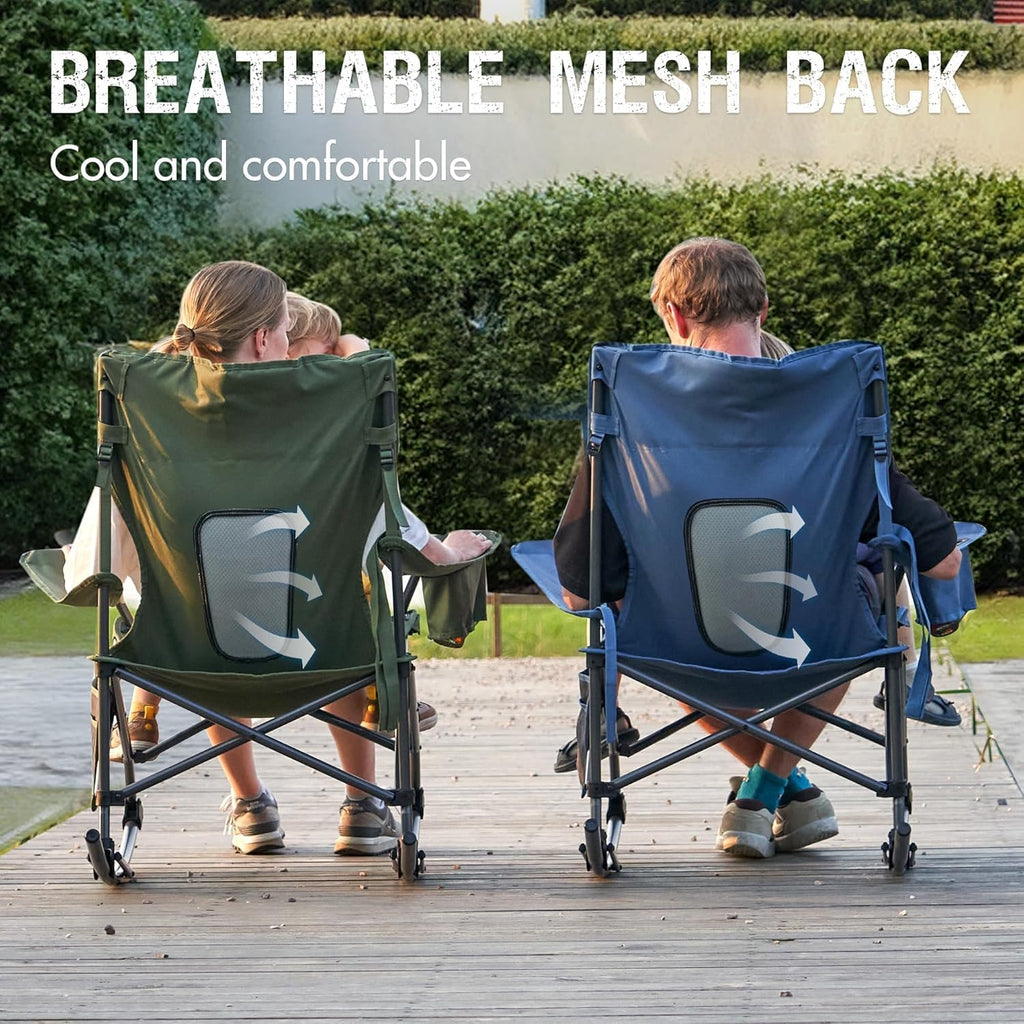 Portal Outdoor Rocking Chair Camping Folding Portable Rocker with Cup Holder Side Pocket Carry Bag, Support 350LBS (Mesh Blue), 2 Pack