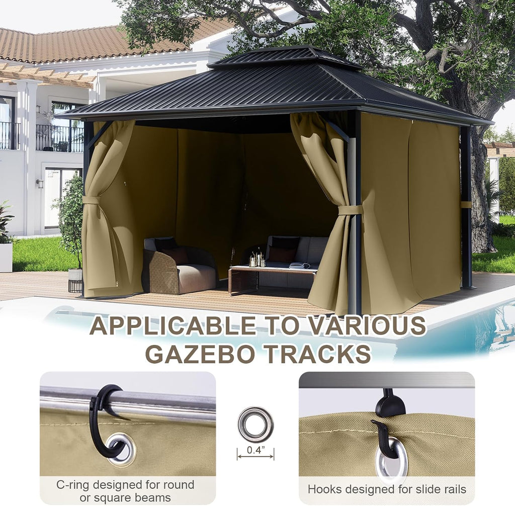 BPS 12' x 16' Gazebo Privacy Curtains with Double Zipper, 4-Panels Side Wall Universal Gazebo Side Panels Replacement for Patio, Outdoor Canopy, Garden and Backyard (Curtain Only)