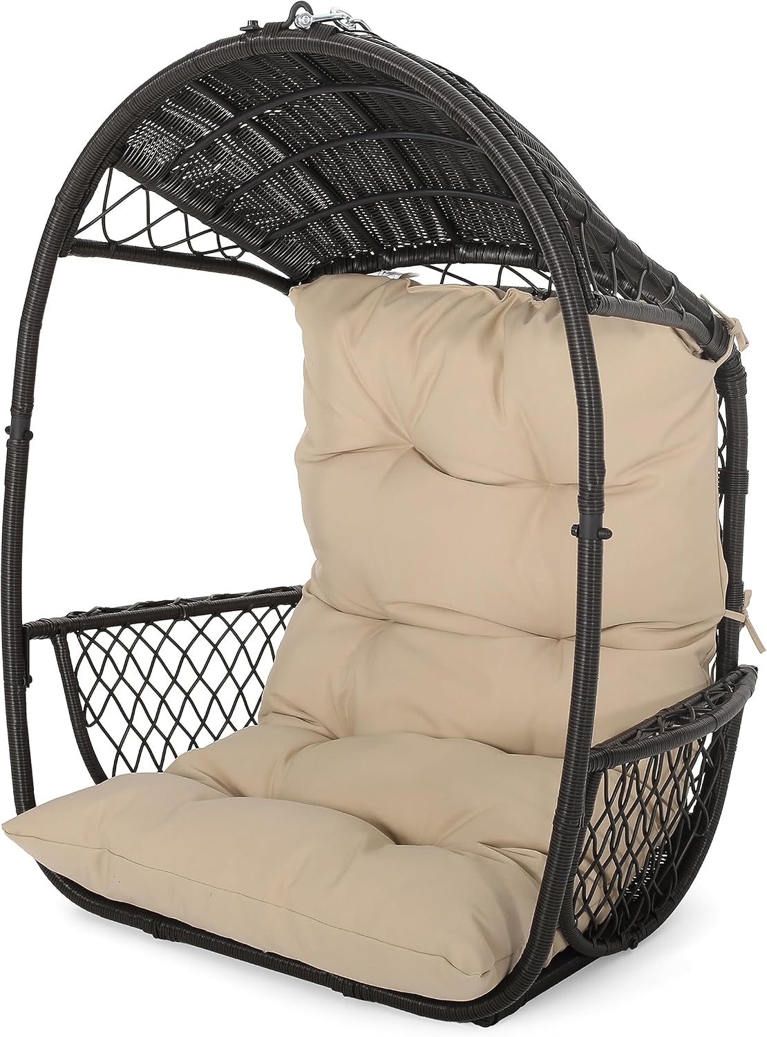 Christopher Knight Home Amanda Wicker Hanging Chair with Stand, Brown, Tan