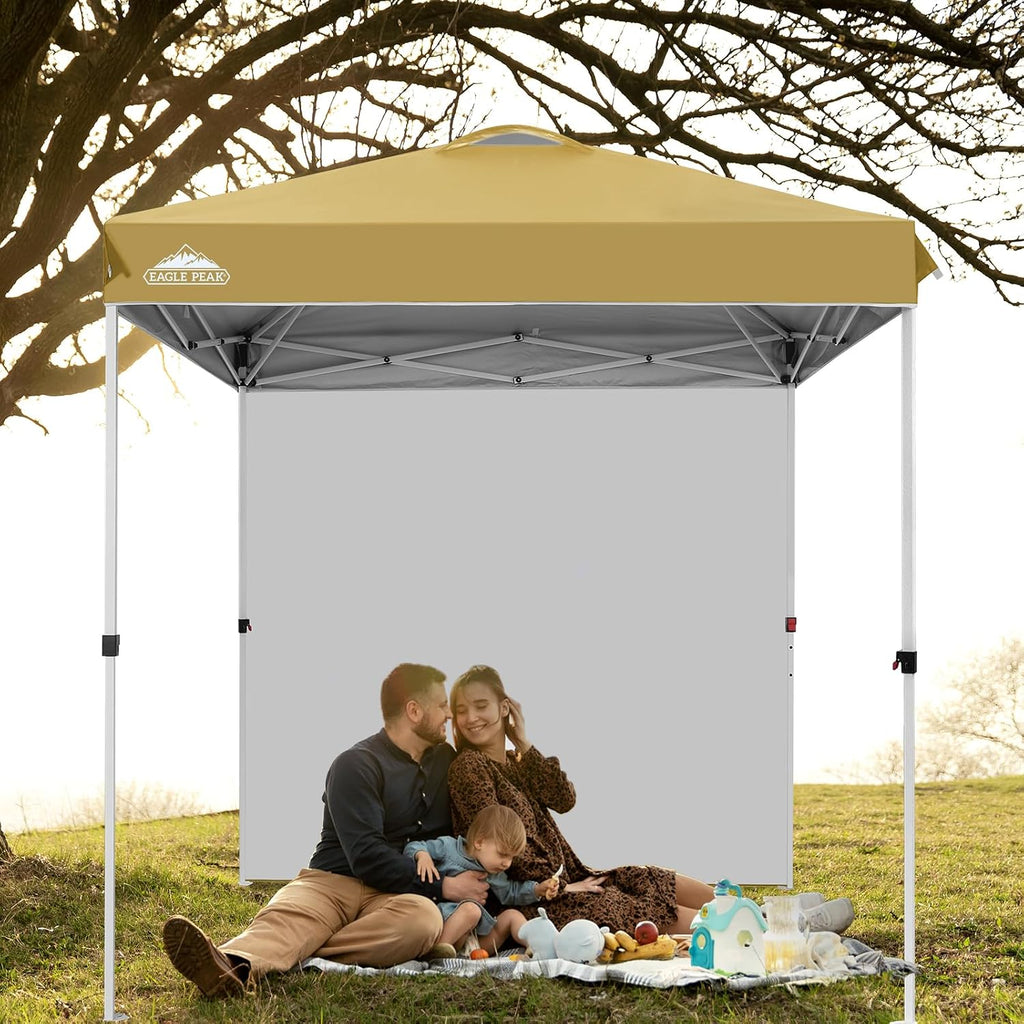 EAGLE PEAK Commercial Canopy 6.6x6.6 Pop Up Canopy Tent with 1 Sidewall, Easy Setup Heavy Duty Instant Event Shelter for Vendors & Markets, Outdoor Sun Shade, Beige