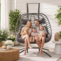 Double Egg Swing Chair with Stand for Outdoor, Patio Hand Made Rattan Wicker 2 Double Hanging Egg Chairs Hammock Chair with UV Resistant Cushion and Metal Frame, Porch Swing Loveseat for Backyard