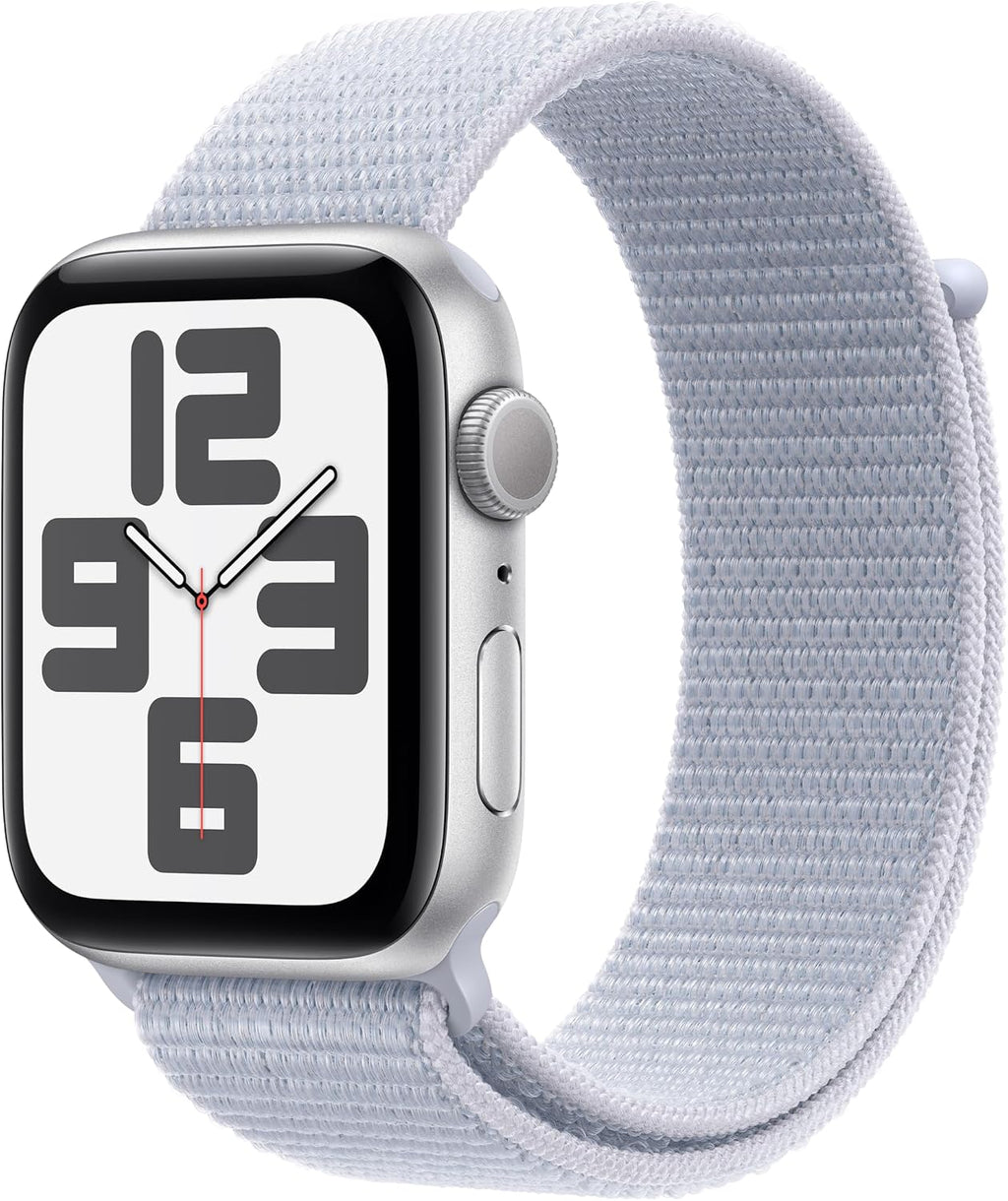 Apple Watch SE (2nd Gen) [GPS 44mm] Smartwatch with Silver Aluminum Case with Winter Blue Sport Loop. Fitness & Sleep Tracker, Crash Detection, Heart Rate Monitor, Carbon Neutral