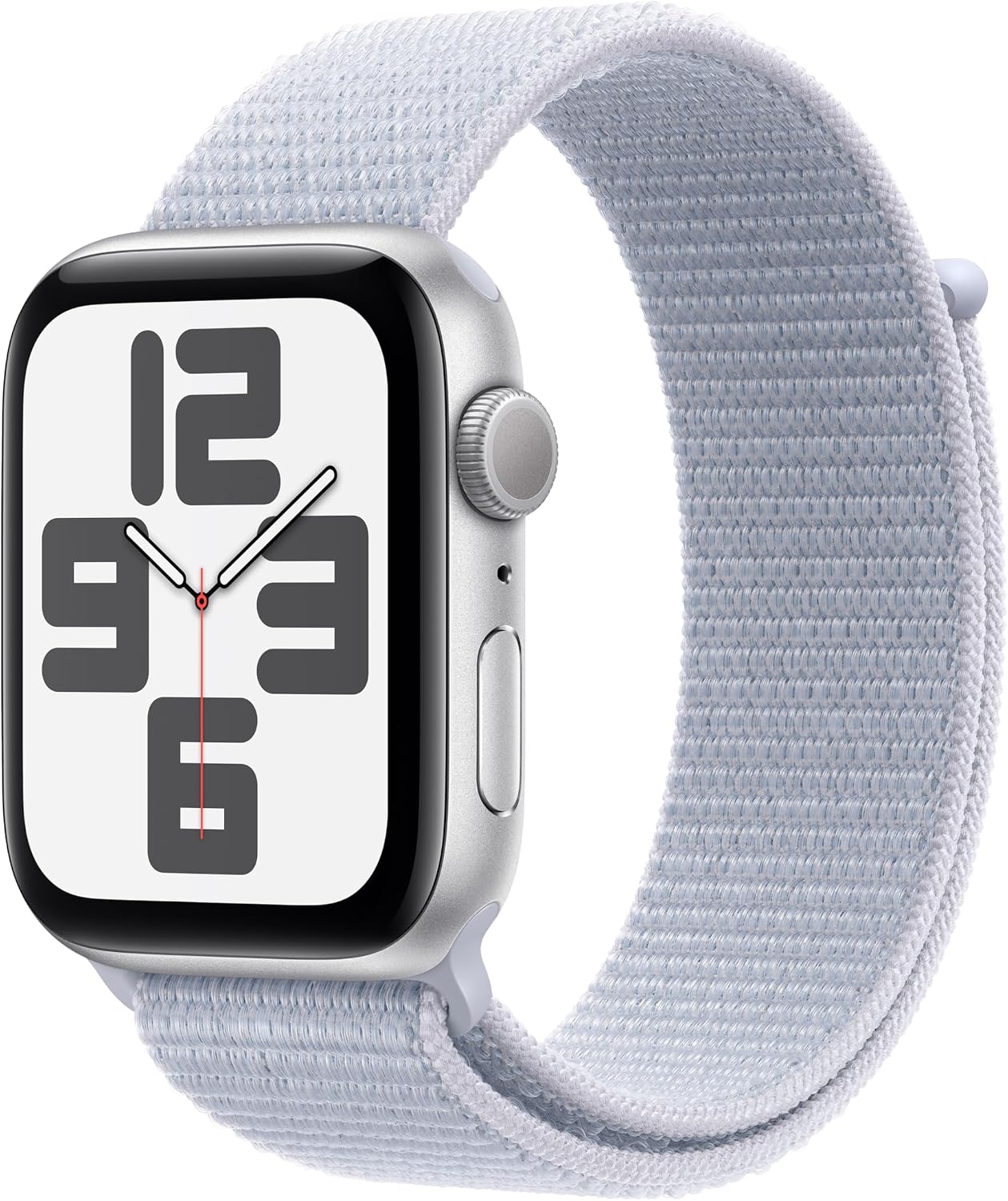 Apple Watch SE (2nd Gen) [GPS 44mm] Smartwatch with Silver Aluminum Case with Winter Blue Sport Loop. Fitness & Sleep Tracker, Crash Detection, Heart Rate Monitor, Carbon Neutral