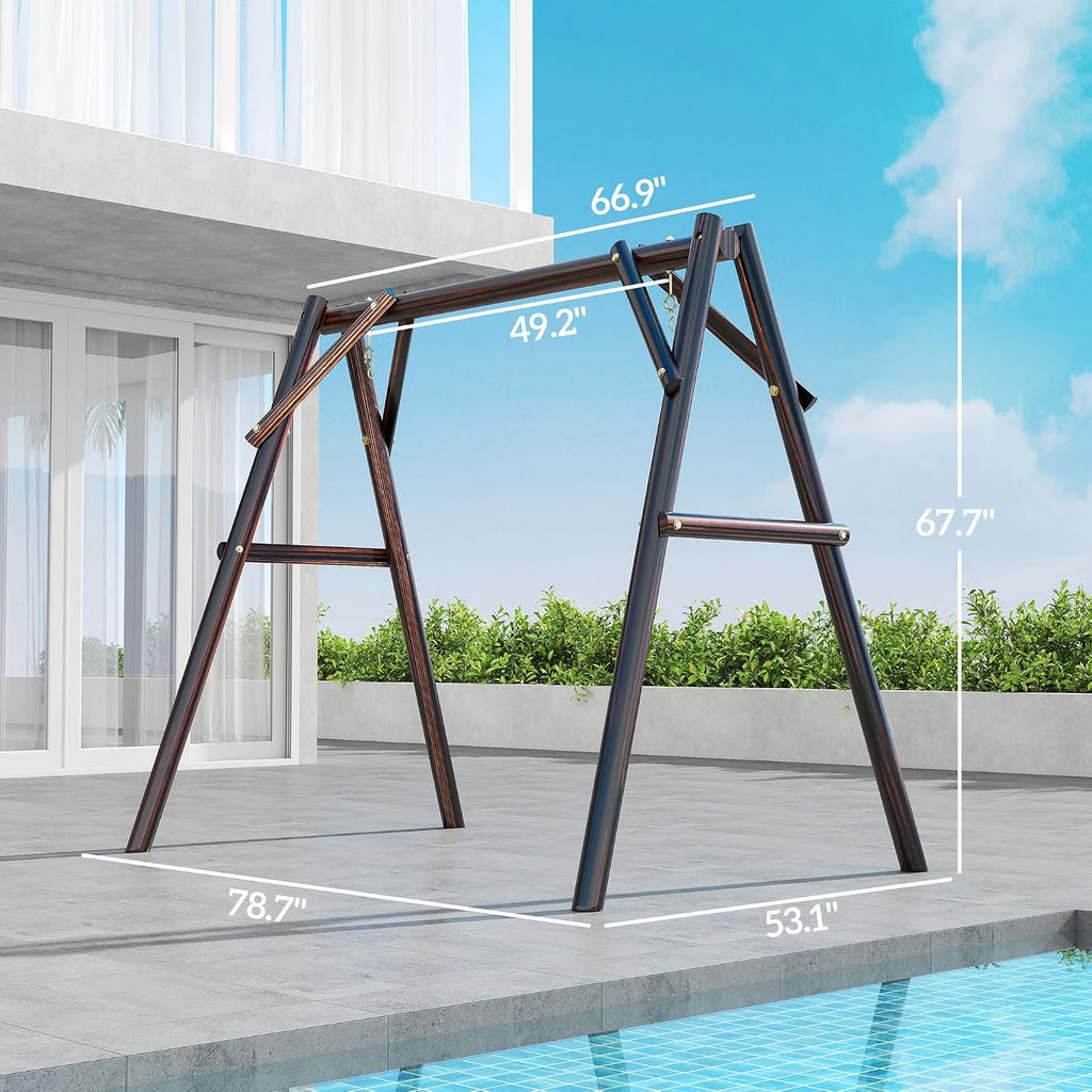 Outsunny 660 lbs Porch Swing Frame, Heavy Duty A-Frame Wooden Swing Stand for DIY Painting, Freestanding Hanging Chair Stand Only for Porch, Lawn, Garden, Backyard, Carbonized