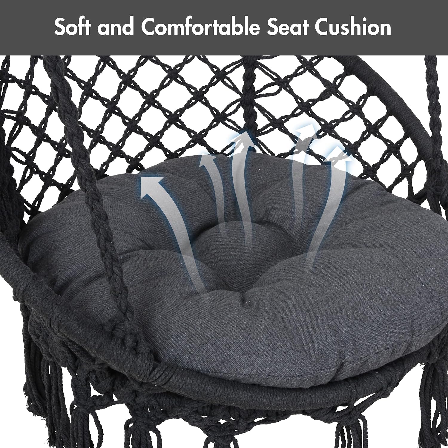 ANOW Hammock Swing with Stand Included, Outdoor Hanging Swing Chair with Stand and Removable Seat Cushion, Max 400 Lbs, Dark Grey