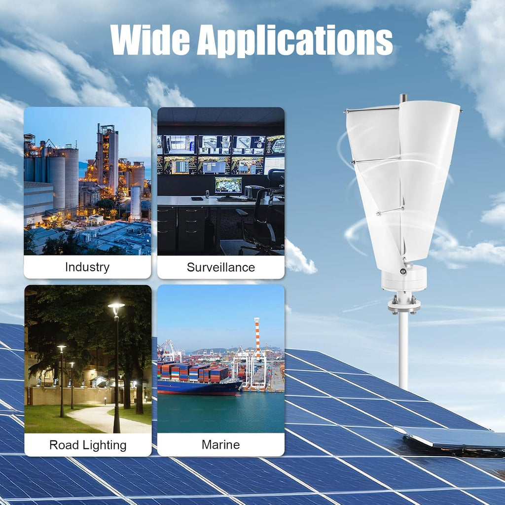 500W Vertical Axis Wind Turbine Generator Kit, 12V/24V Home Windmill with Charge Controller, for Hybrid Wind Solar System, Home Business Industrial Use Energy Power Supply.