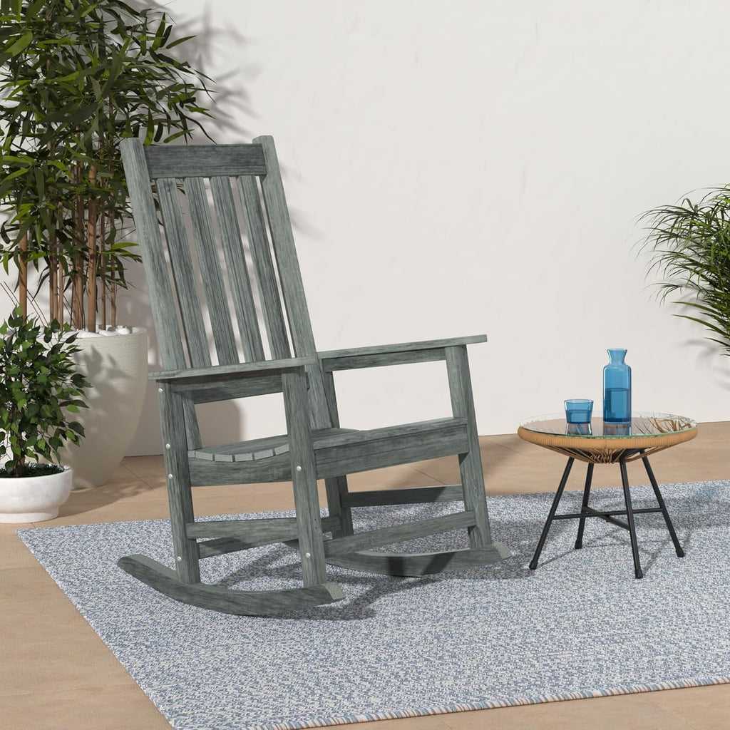 Outdoor Rocking Chair Set of 2, HDPE Oversized Patio Rocking Chairs, Weather Resistant, 350lbs Heavy Duty Porch Rocker with High Back for Backyard, Fire Pit, Garden and Indoor (Grey)