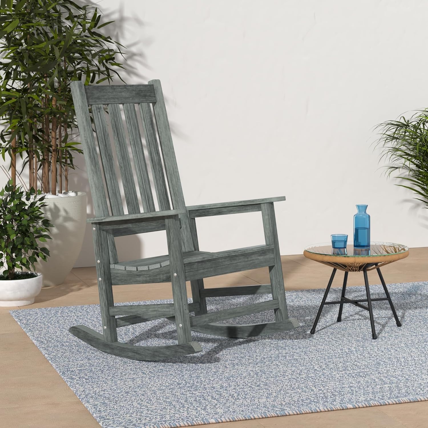 Outdoor Rocking Chair Set of 2, HDPE Oversized Patio Rocking Chairs, Weather Resistant, 350lbs Heavy Duty Porch Rocker with High Back for Backyard, Fire Pit, Garden and Indoor (Grey)