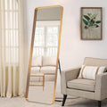 NeuType Full Length Mirror, 63'x20' Floor Mirror Full Body Dressing Mirror Round Corner, Hanging or Leaning Against Wall Large Rectangle Wall Mounted Deep Set Aluminum Alloy Frame for Bedroom, Gold