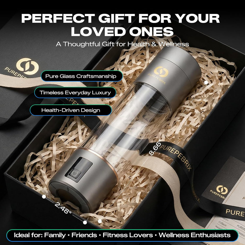 PUREPEBRIX Hydrogen Water Bottle - IHSA Certified 6400 PPB Portable Hydrogen Water Maker - Health Gift for Parents, Molecular Hydrogen Water (Silver)