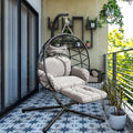 Indoor Outdoor Hanging Egg Chair with Stand & Leg Rest – Heavy-Duty Steel Frame, Handwoven Rattan Swing Chair for Patio, Garden, Bedroom – 350 lbs Capacity, Ergonomic Design (Grey)