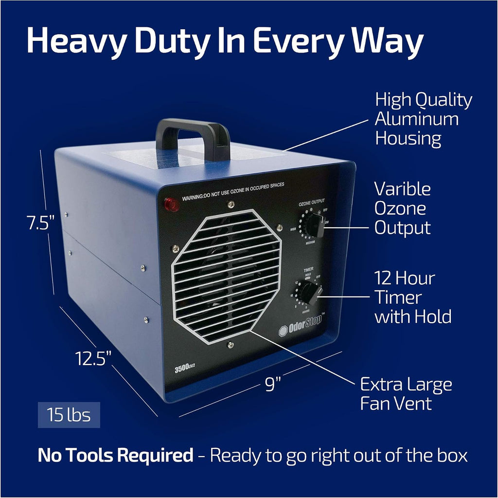 OdorStop OS2500UV2 Professional Grade Ozone Generator/UV Air Purifier for Areas of 2500 Square Feet+, For Deodorizing and Purifying Medium Occupied Spaces Such as Garages and Basements