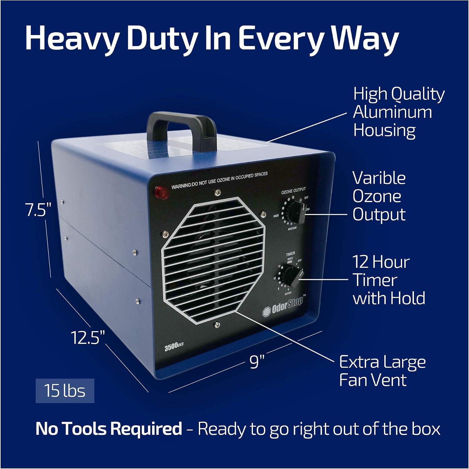OdorStop OS2500UV2 Professional Grade Ozone Generator/UV Air Purifier for Areas of 2500 Square Feet+, For Deodorizing and Purifying Medium Occupied Spaces Such as Garages and Basements