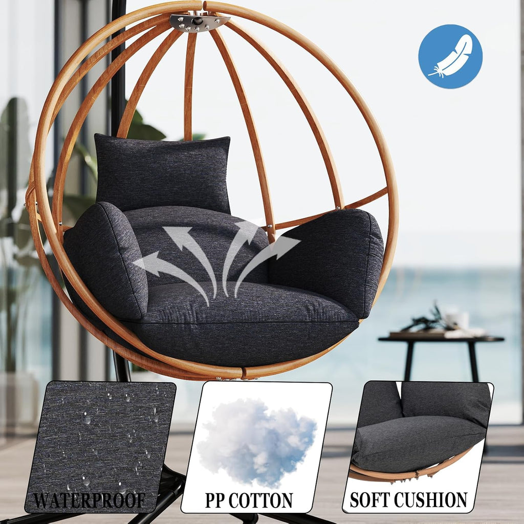 Hanging Egg Chair with Stand, Egg Swing Chair Outdoor for Balcony, Patio Hanging Egg Chairs with Cushions for Relaxation in Bedrooms, Gardens, Black