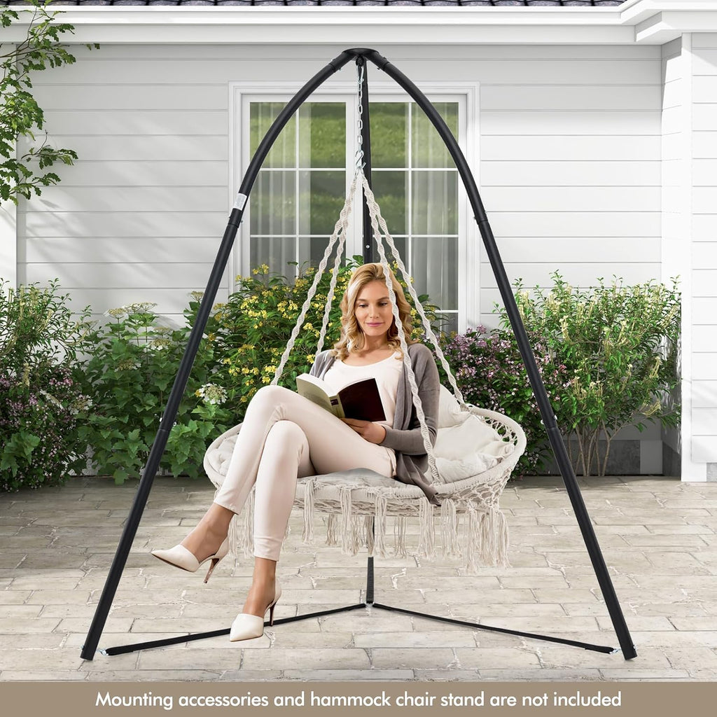 RELAX4LIFE Hammock Macrame Swing Chair - Swinging Chair w/Removable Cushion & Handwoven Tassels, Max 440 LBS, Indoor Outdoor Hanging Chair for Bedroom Patio Porch, Boho Hammock Swing (52 x 26 inch)