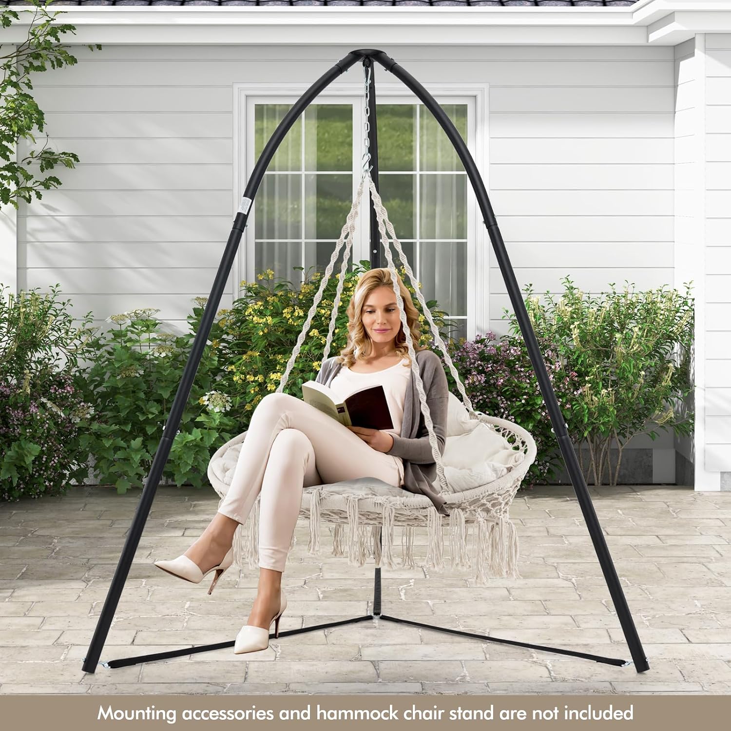 RELAX4LIFE Hammock Macrame Swing Chair - Swinging Chair w/Removable Cushion & Handwoven Tassels, Max 440 LBS, Indoor Outdoor Hanging Chair for Bedroom Patio Porch, Boho Hammock Swing (52 x 26 inch)