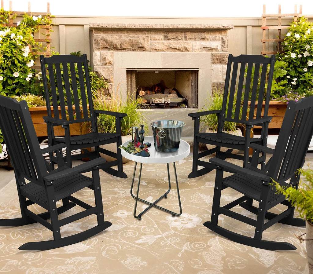 Outdoor Rocking Chairs Set of 2, Oversized All Weather High Back Porch Rocker, Patio Rockers for Outside