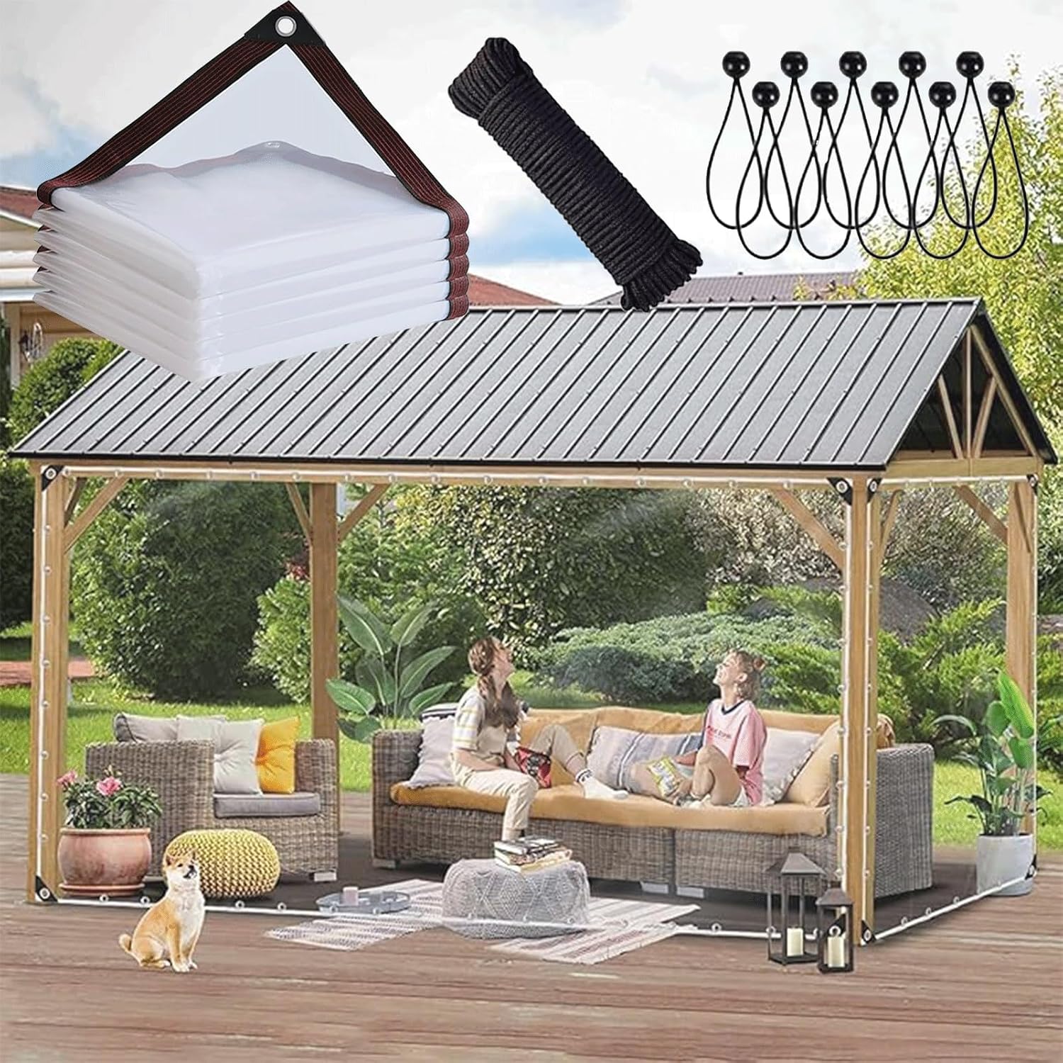 Heavy Duty Multipurpose Clear Tarp with Grommets, Vinyl Material, for Camping Patios Enclosures Chicken Coops Gardens Plastic Tarpaulins 14x27 FT