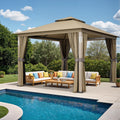 Sannwsg Outdoor Patio Gazebo 10x12 FT, Soft Top Gazebo with Arched Roof Canopy, Metal Frame, Mosquito Netting & Privacy Curtains, for Backyard & Deck, Brown