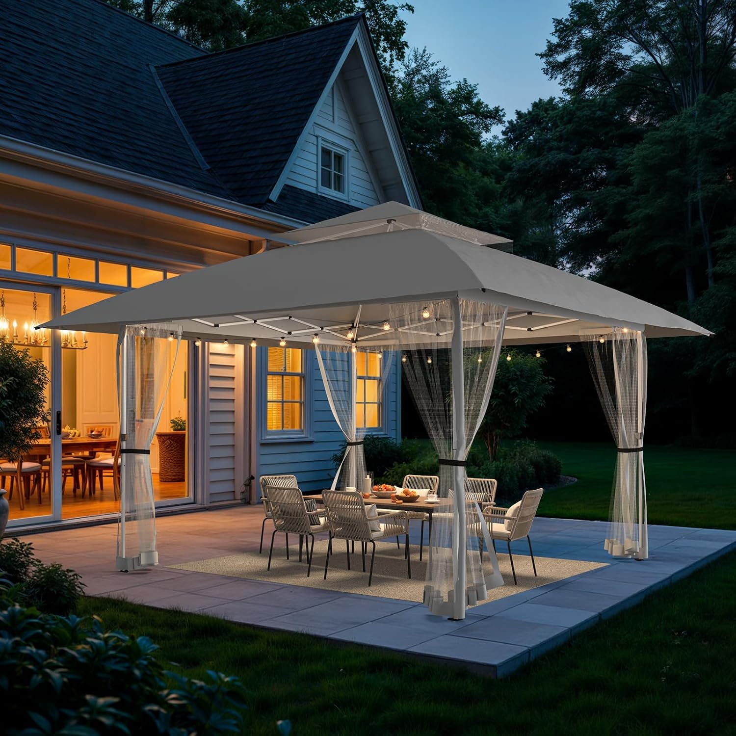 13x13 Pop Up Gazebo Outdoor Canopy Shelter with 4 Sandbags, Instant Patio Gazebo Sun Shade Canopy Tent, Double Tiers & Mesh Netting for Lawn, Garden, Backyard & Deck, Light Grey