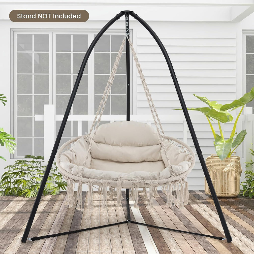 Giantex Hammock Chair, Macrame Hanging Chair with Removable Cushion, Romantic Tassels, Outdoor Indoor Rope Chair for Relax in Bedroom, Porch, Balcony, Backyard, Max 440 lbs, Swinging Chair, Beige