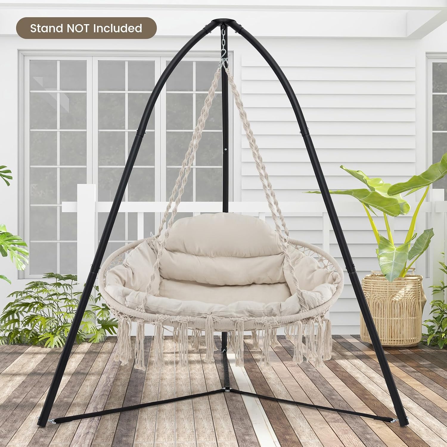 Giantex Hammock Chair, Macrame Hanging Chair with Removable Cushion, Romantic Tassels, Outdoor Indoor Rope Chair for Relax in Bedroom, Porch, Balcony, Backyard, Max 440 lbs, Swinging Chair, Beige