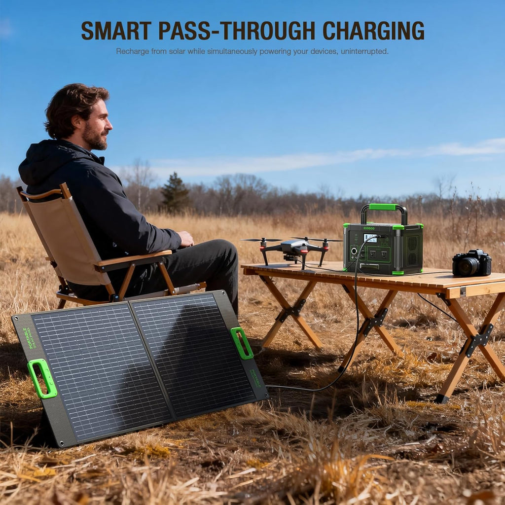 500W Portable Power Station 519Wh Solar Generator Backup Battery - Multi-Output Emergency Power Supply with 60W PD USB-C, QC3.0 USB-A, AC/DC/Car Ports & Wireless Charger for Camping, Home Outage