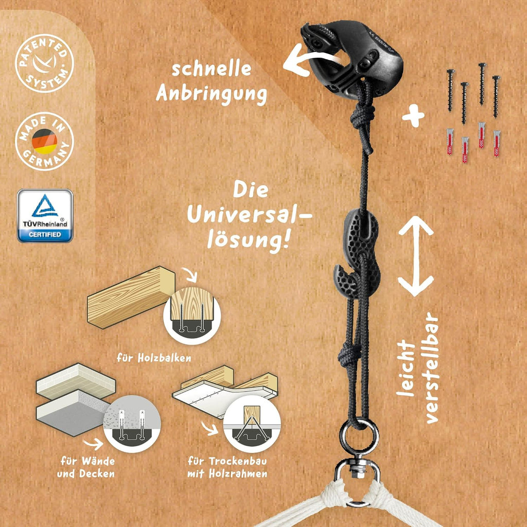 LA SIESTA® - XL King Habana Cotton Hammock Chair & CasaMount - Hanging Chair w/Suspension Kit for Walls Ceilings & Square Beams - Indoor Outdoor Swing Hanging Chair Bedroom Patio Balcony - Azure