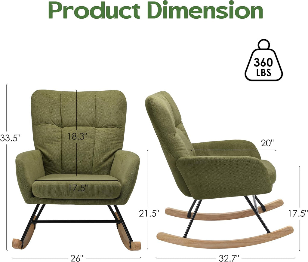 Baby Nursery Rocking Chair, Teddy Modern Nursing Chair for Small Spaces Indoor, Nursery Rocker for Breastfeeding, Accent Glider Chairs for Living Room, Bedroom, Green