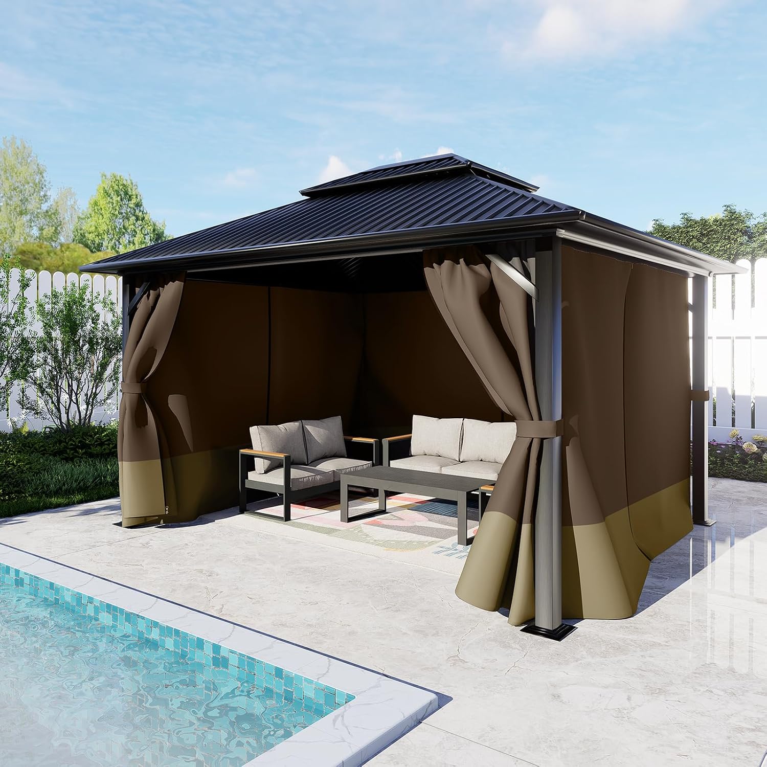 BPS 12' x 16' Gazebo Privacy Curtains with Double Zipper, 4-Panels Side Wall Universal Gazebo Side Panels Replacement for Patio, Outdoor Canopy, Garden and Backyard (Curtain Only)