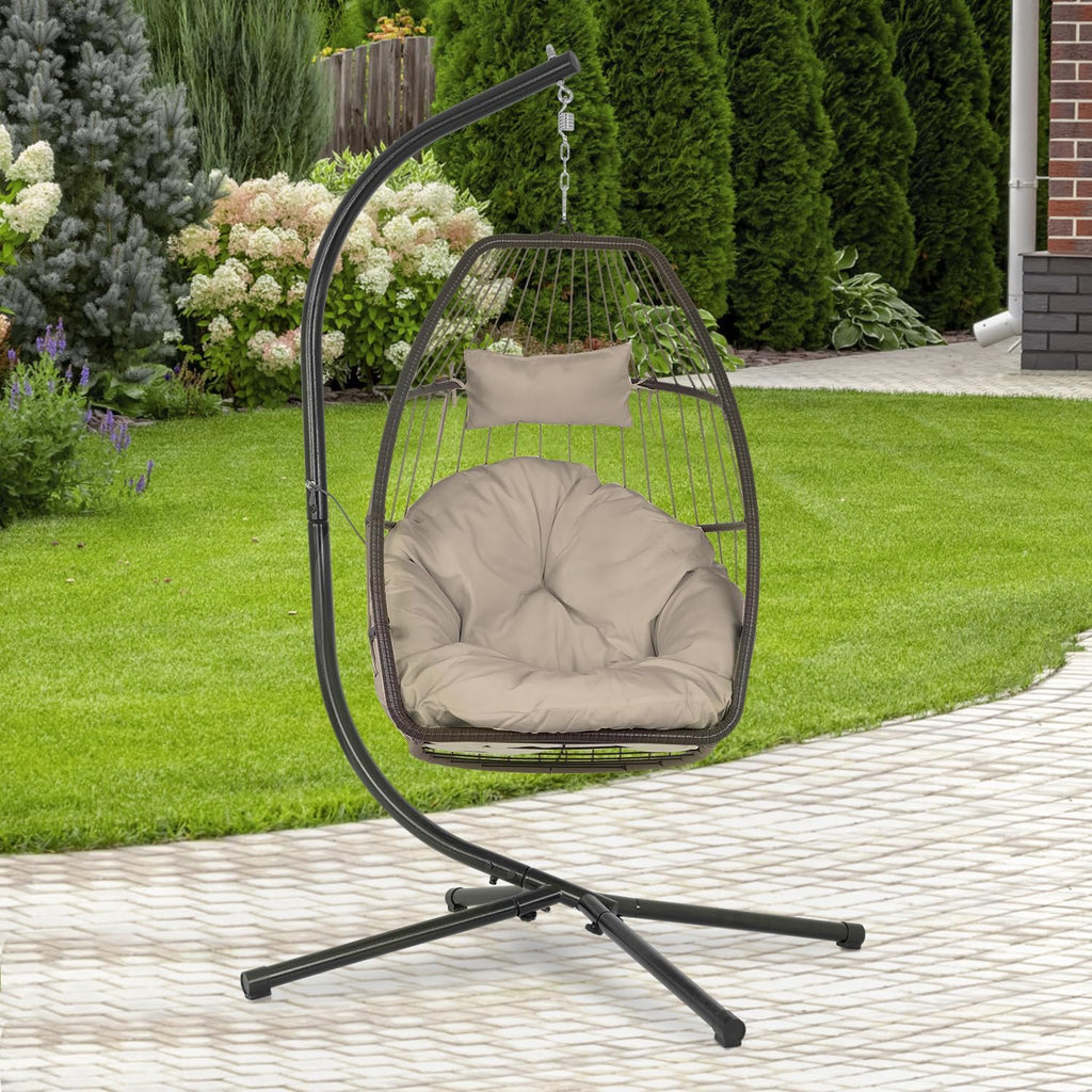 Egg Hanging Chair with Stand Hammock Chair Wicker Basket Chair Hanging Patio Swing UV Resistant Cushion for Indoor Bedroom Outdoor Garden Backyard Balcony