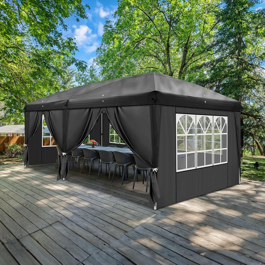 Outvita 10x20ft Pop Up Canopy Tent, Outdoor Instant Shelter Folding Canopy with 6 Side Walls and Carry Bag for Commercial Events, Party, Backyard BBQ, Camping Black