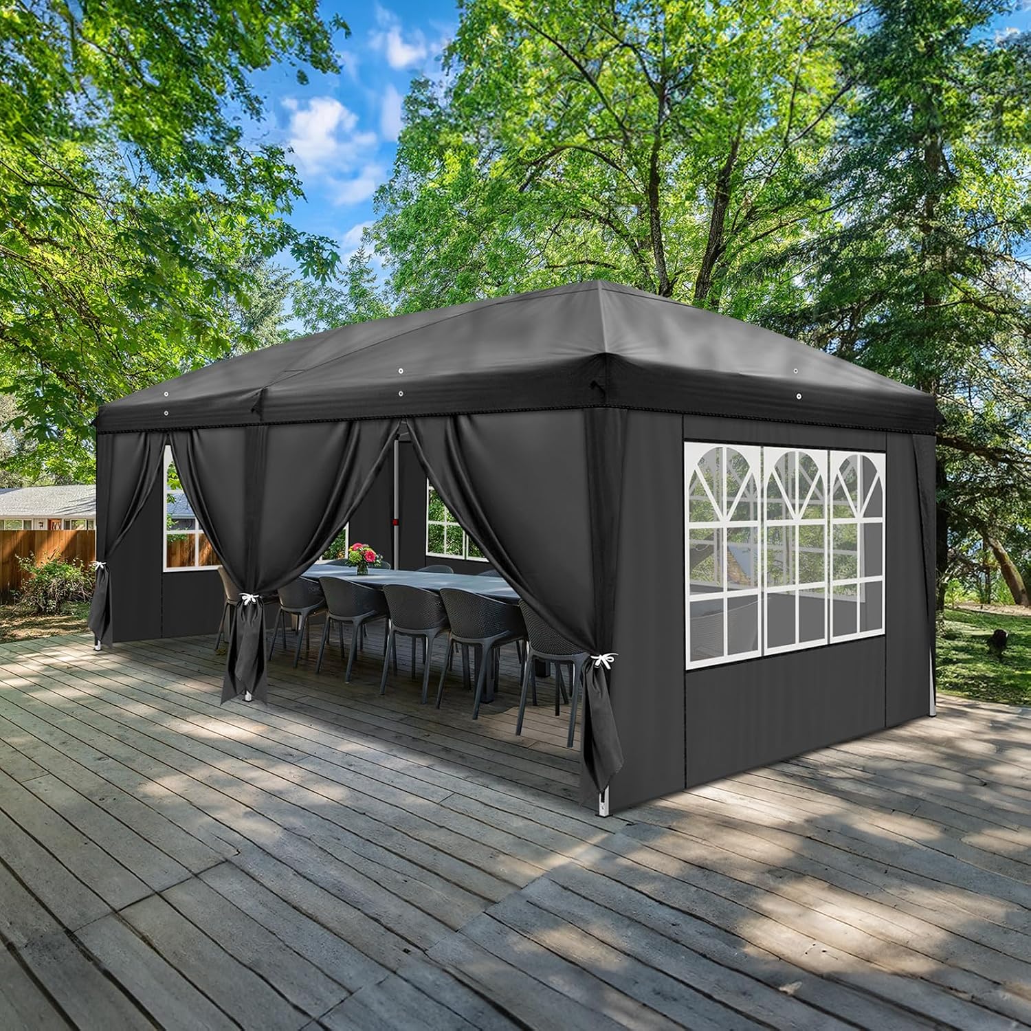 Outvita 10x20ft Pop Up Canopy Tent, Outdoor Instant Shelter Folding Canopy with 6 Side Walls and Carry Bag for Commercial Events, Party, Backyard BBQ, Camping Black