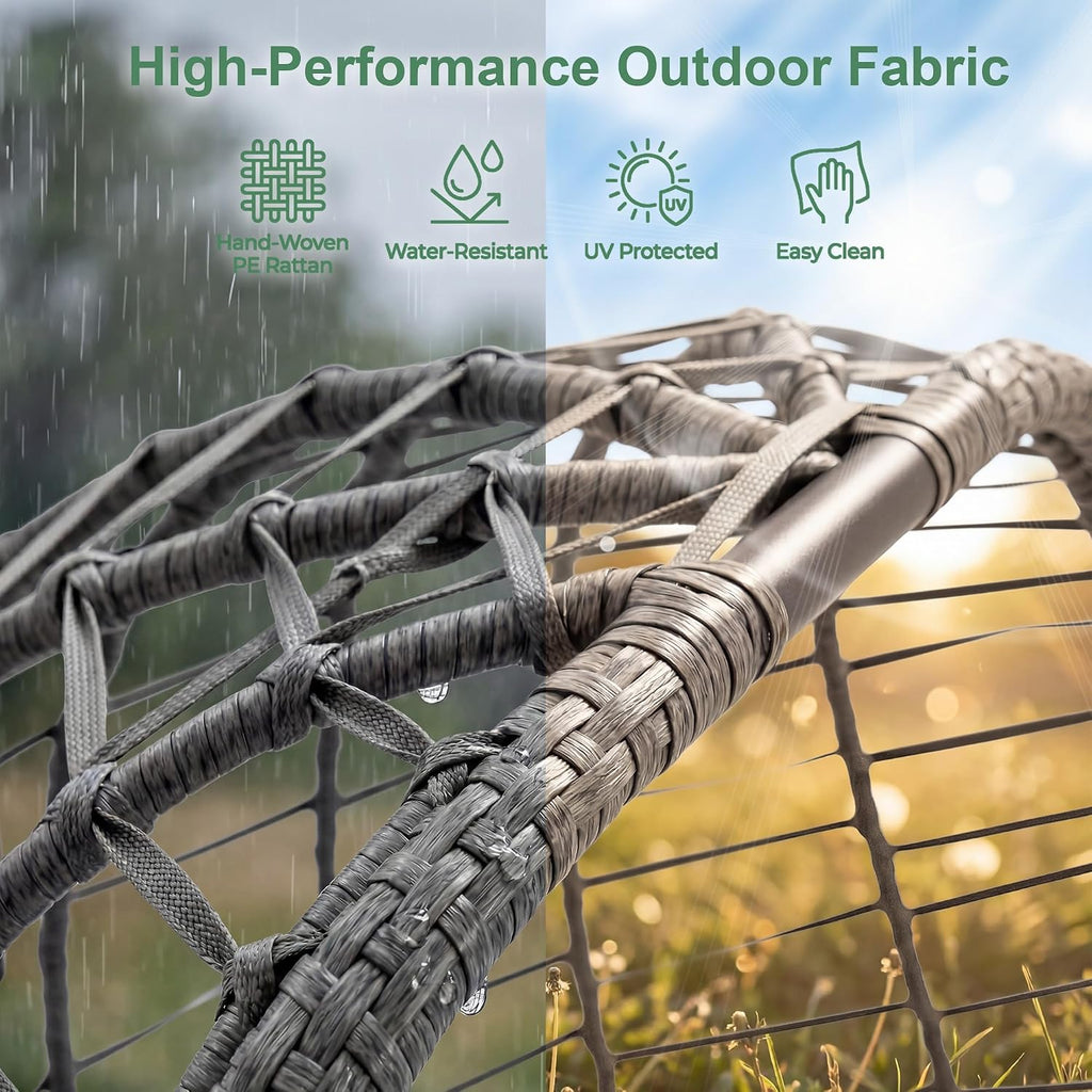 2 Person Hanging Egg Chair with Stand for Outdoor, Patio Hand Made Rattan Wicker Double Egg Swing Chairs Hammock Chair with UV Resistant Cushion and Metal Frame, Porch Swing Loveseat for Backyard
