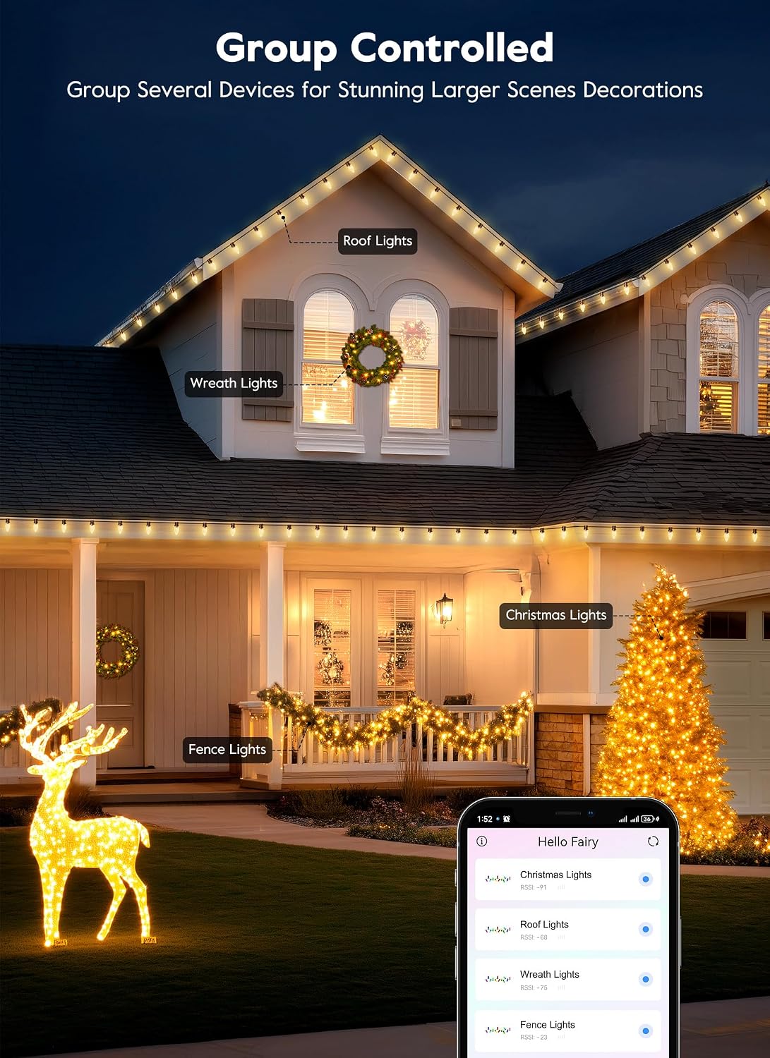 Brightown Smart C9 LED Christmas Lights, 150 LED RGB C9 String Light with Remote, App Control, Music Sync, Connectable Waterproof Outdoor Christmas Lights for House Tree Patio Holiday Xmas Decor
