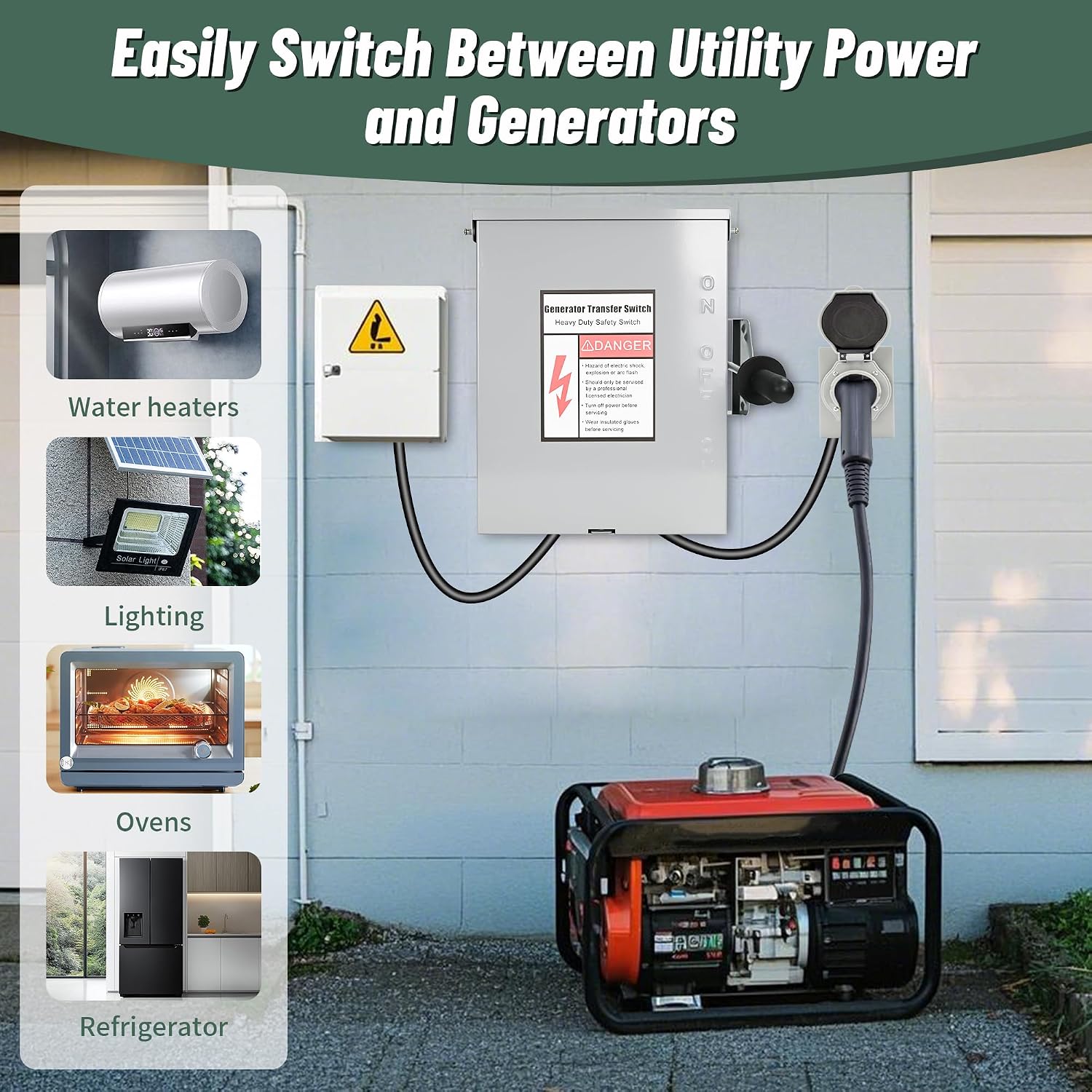 200-Amp, 3 Pole 120 V/240 V Generator Transfer Switch, 48,000 W Manual Transfer Switch for Home Generator, Meeting NEMA 3R Standards for Outdoor and Indoor General-Duty Double-Throw Safety Switches