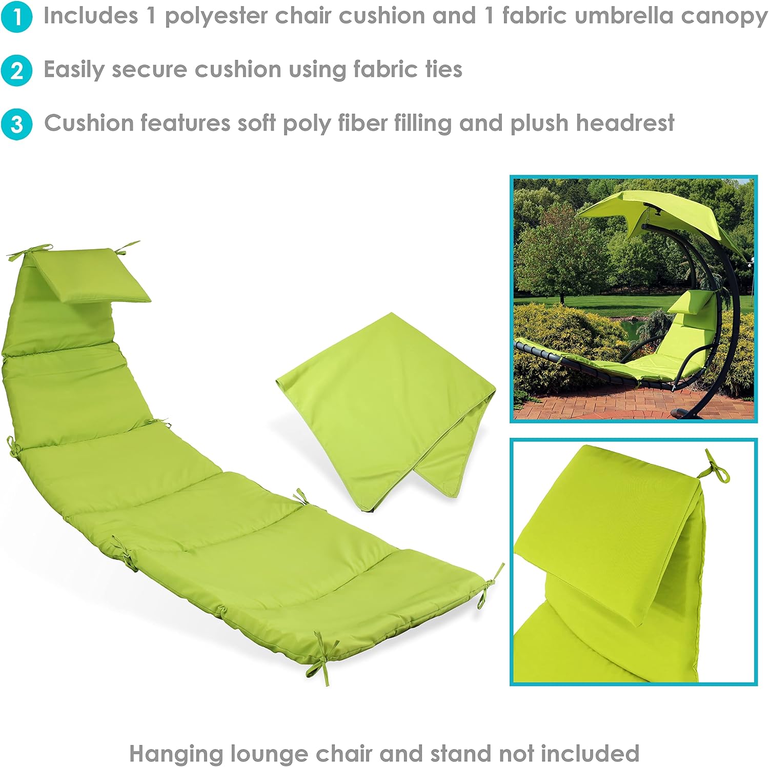 Sunnydaze Hanging Chair Cushion Replacement and Floating Umbrella Fabric Only - Curved Hanging Lounge Chair Cushion Replacement - Green