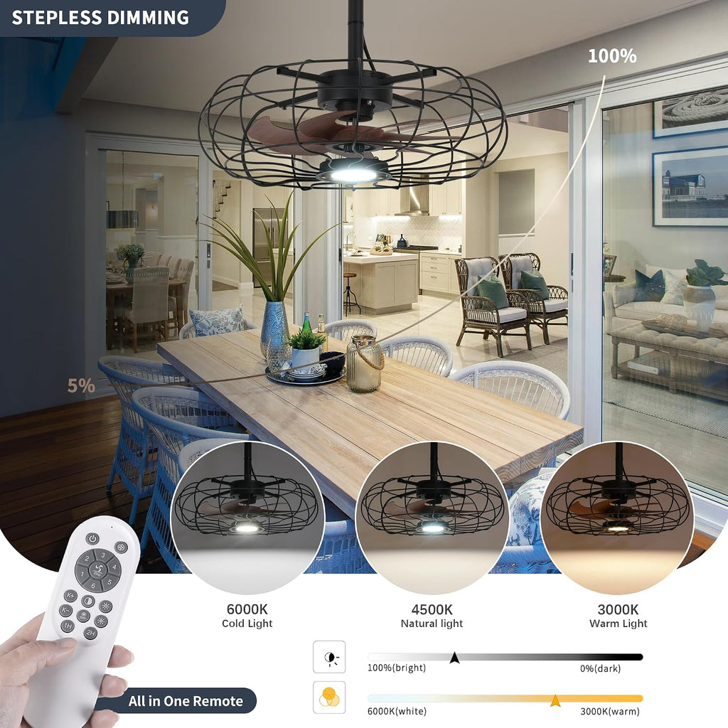 20' Outdoor Ceiling Fan with Light, With Remote and App Remote, IP65 Waterproof Gazebo Hanging Fan, 3CCT Dimmable, Portable Plug in Ceiling Fan with Cord Hook for Patio Porch Pergola Indoor(Black)