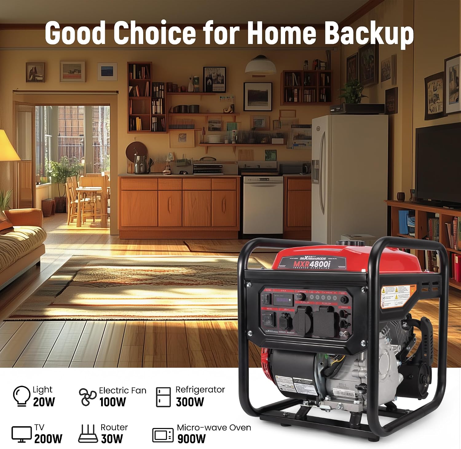 maXpeedingrods 4800 Watt Gasoline Inverter Generator, Gas Powered Open Frame Generator with ECO Mode for Outdoor Camping, Home Backup