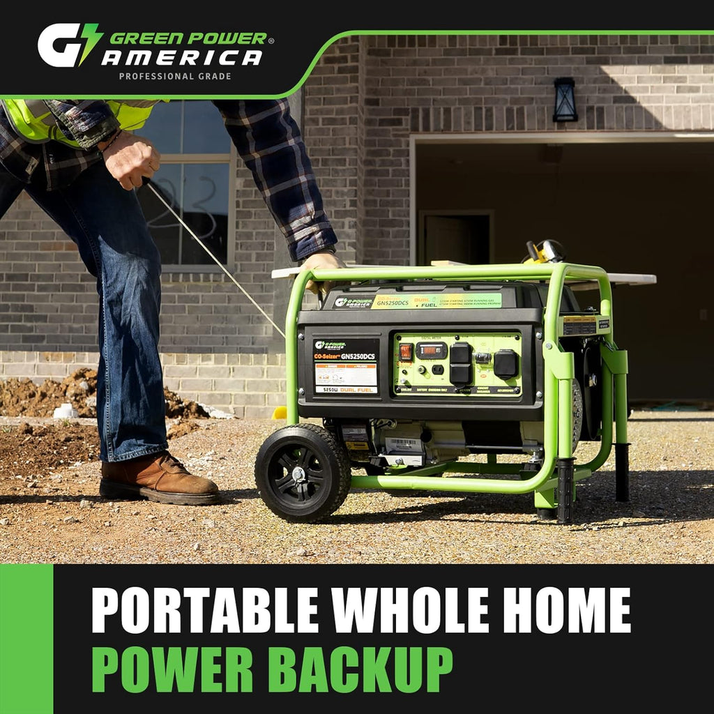 Green-Power America 5250 Watt Dual Fuel Portable Generator, Gas & Propane, Manual Start, CO Protection System, Home Backup Power, RV Ready